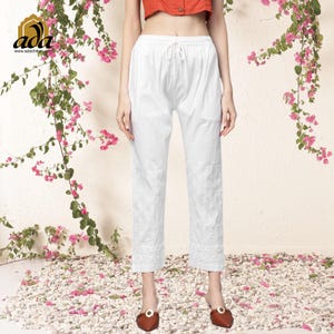Hand Embroidered Chikankari Cotton Palazzo Pants: Indian Casual Wear
