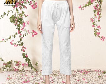 Ada handgeborduurde chikankari katoenen palazzo broek Indiase etnische slijtage culottes voor dames