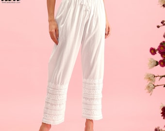 Ada handgeborduurde chikankari katoenen palazzo broek Indiase etnische slijtage culottes voor dames