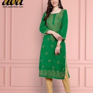 Indian Lucknowi Chikankari Handmade Embroidered Designer Kurta Kurti Tunic Dress Pure Soft Cotton Tunic for Women with FREE SHIPPING