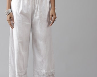 Ada handgeborduurde chikankari katoenen palazzo broek Indiase etnische slijtage culottes voor dames