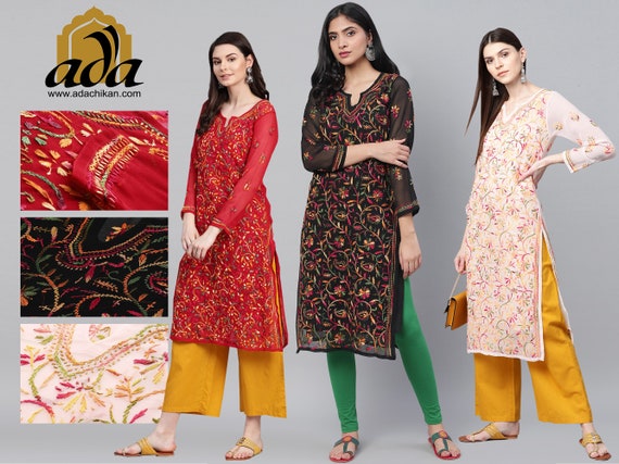 Buy Ada Hand Embroidered Pista Green Cotton Lucknowi Chikankari Kurti With  Zari Work A911203 Online at Best Prices in India - JioMart.