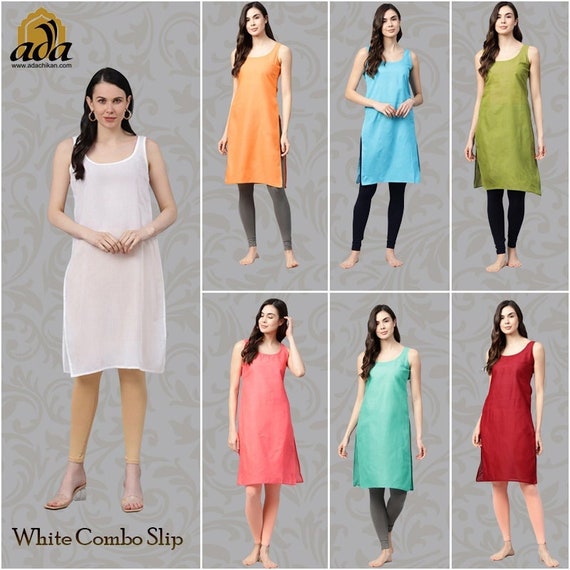 Ada Lucknawi Multi Colors Pure Cotton Slips,camisole Slips for Womens,  Inner Combo of 2 