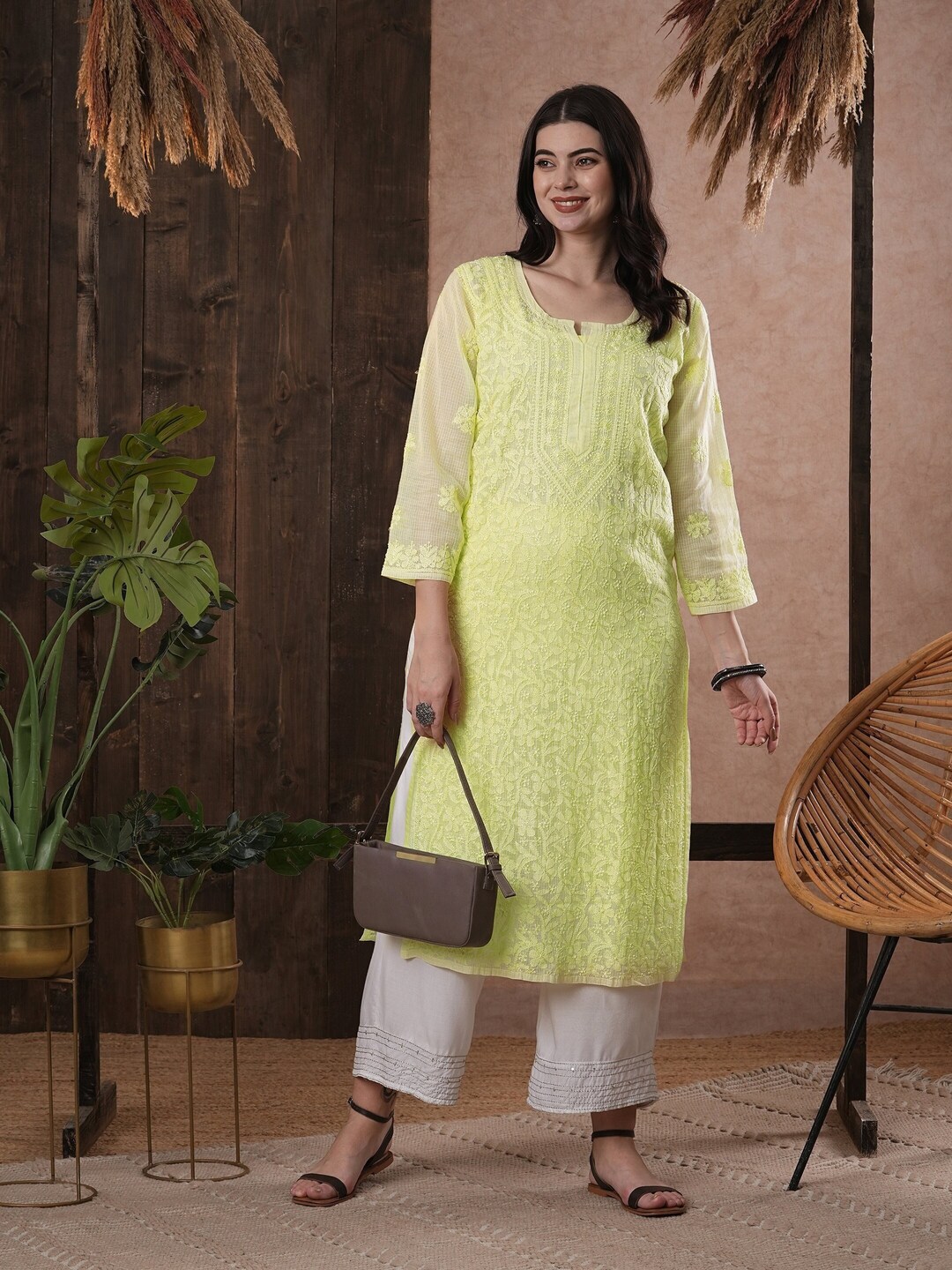 Ada Women's Hand Embroidered Chikankari Cotton Blend Kurti Top - Short Tunic, Indian Traditional Wear A911280 - View #4