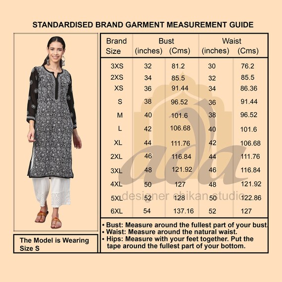 Size Chart Ladies Kurtis Manufacturer Ahmedabad Surat