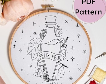 Hand embroidery pattern magic school, potions, hoop art liquid luck, instant download, ideal for beginners, includes basic guide