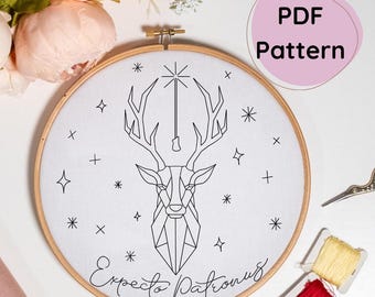 Hand Embroidery Pattern magic school, stag - deer, Hoop Art Enchantment, Instant Download, Ideal for Beginners, Includes Basic Guide