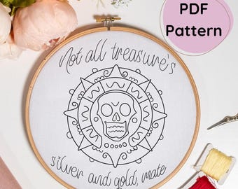 Pirates of the Caribbean Hand Embroidery Pattern, Pirates of the Caribbean Medallion Hoop Art, Beginners, Includes Basic Embroidery Guide