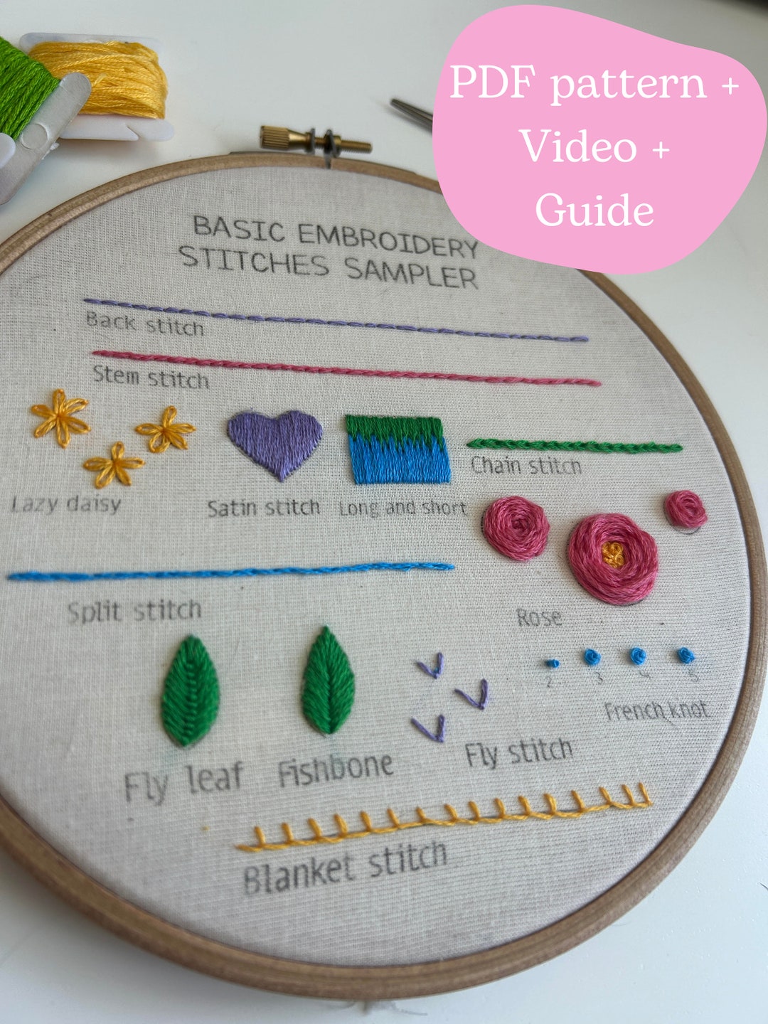 Embroidery Pattern PDF Download, Basic Stitch Guide for Beginners With ...