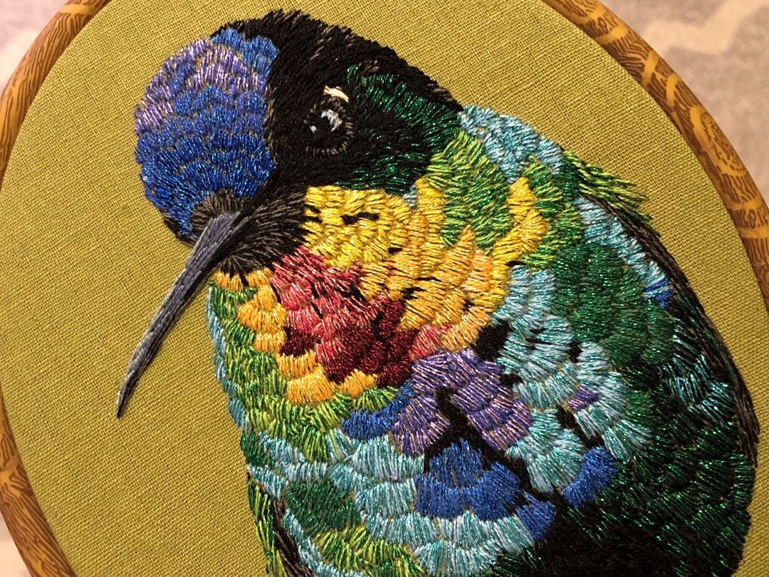 Fiery Throated Hummingbird Hand Embroidered Hoop Art 5.75 X 7 Oval Hoop ...