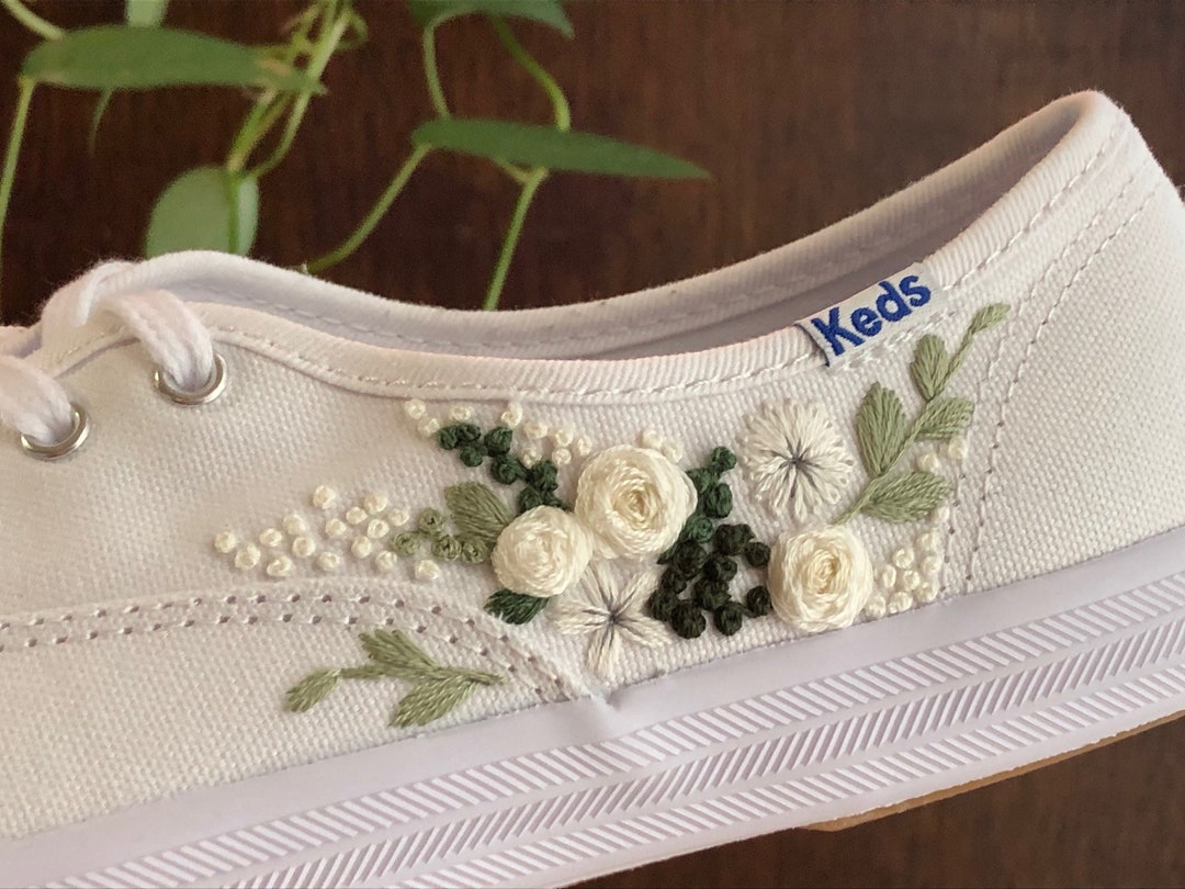Made to Order Embroider Your Wedding Bouquet on Keds Hand Embroidered