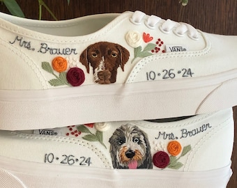 Made to order-Hand embroidered pet/dog/cat on Vans/Keds/Converse-Bridal/wedding sneakers-Pet portraits-2nd anniversary cotton-Christmas gift