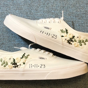 Made to order- Embroider your wedding bouquet on Vans - Hand embroidered Vans- Custom Vans- Wedding Vans- Bridal Vans- Valentine's Day gift