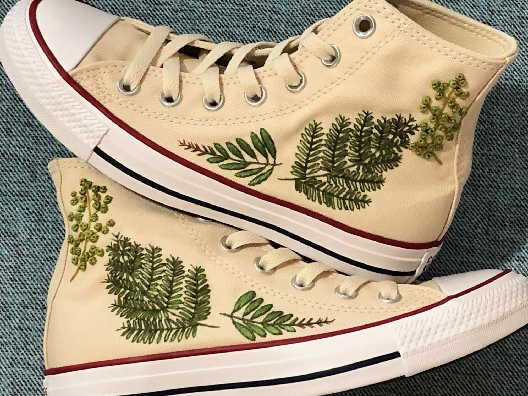 Made to order - Ferns - Hand embroidered Custom Converse - Wedding…
