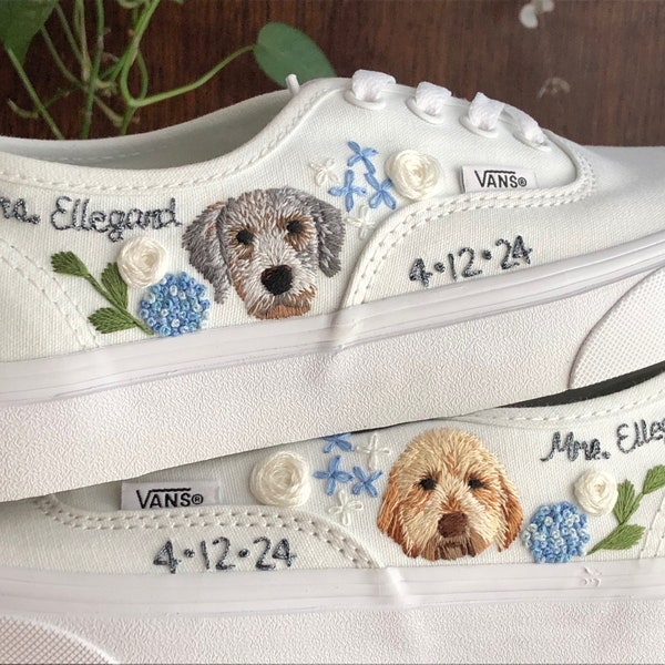 Made to order-Embroider your pet/dog/cat on Vans/Keds/Converse -Hand embroidered Sneakers -Embroidered Pet -Bridal Vans - wedding sneakers