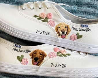 Made to order-Hand embroidered pet/dog/cat on Vans/Keds/Converse-Bridal/wedding sneakers-Pet portraits-2nd anniversary cotton-Christmas gift