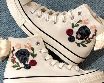 Made to order-Hand embroidered pet/dog/cat on Converse high tops-Bridal/wedding sneakers-Pet portraits-2nd anniversary cotton-Christmas gift