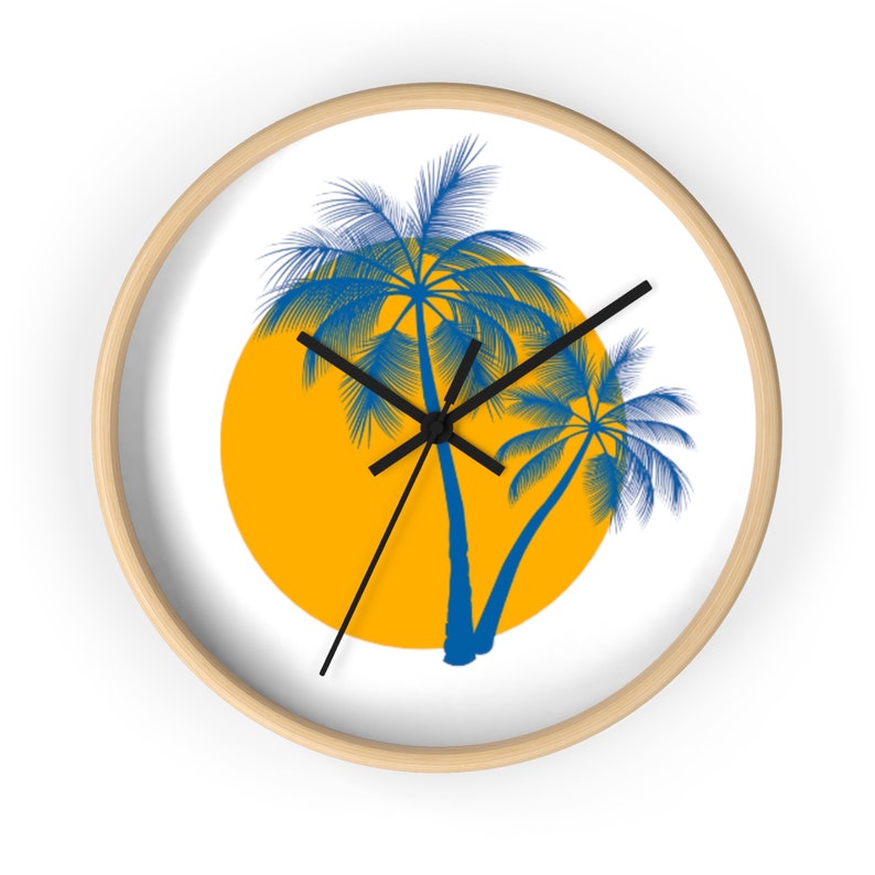 Blue and Yellow Tropical Palm Tree Retro Wall Clock - Etsy