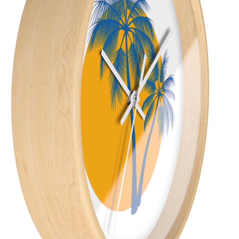 Blue and Yellow Tropical Palm Tree Retro Wall Clock - Etsy