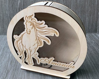 Money Bank Horse Made From Wood, Personalized Piggy Bank