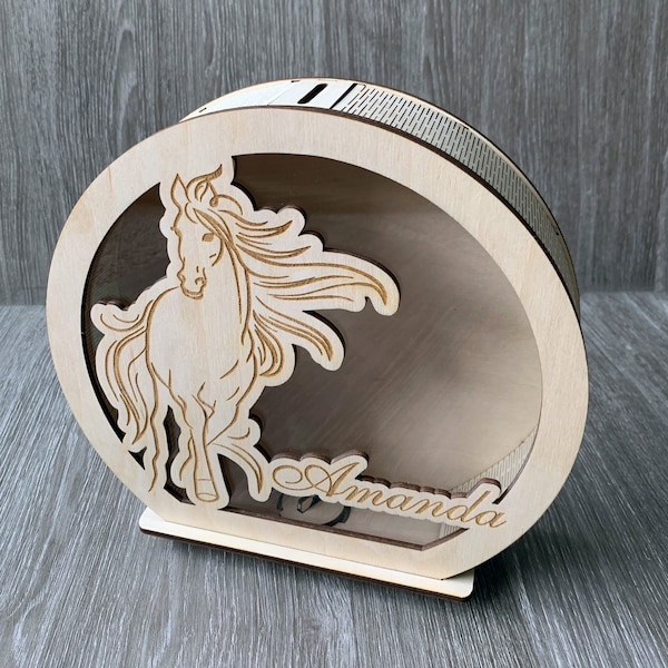 Money Bank Horse Made From Wood, Personalized Piggy Bank