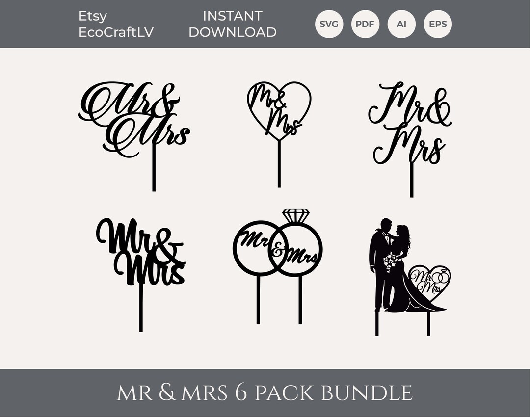 DIGITAL FILE Mr & Mrs Bundle Cake Topper SVG, Cake Topper Laser Cut