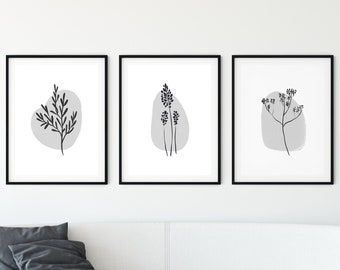 Botanical Print Set of 3 Black and White Botanical Prints | Etsy
