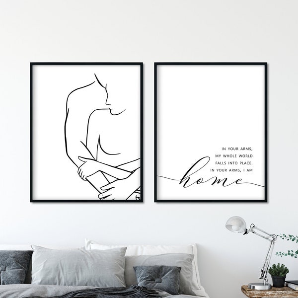 Abstract Couple Line Art Printable, Bedroom Wall Art Set of 2, Bedroom Wall Decor Over the Bed, Romantic Wall Art, Above Bed Decor