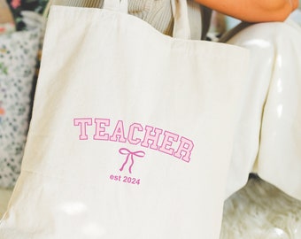 Coquette Teacher Tote Bag, New Teacher Gift, Teacher Graduation Gift, Pink Bow Teacher Gift, Teacher Birthday Gift, Future Teacher Gift