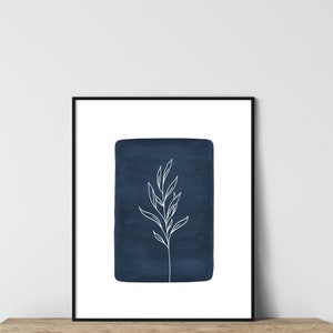 Navy Blue Wall Art, Botanical Print Set of 3, Floral Wall Art, Indigo ...