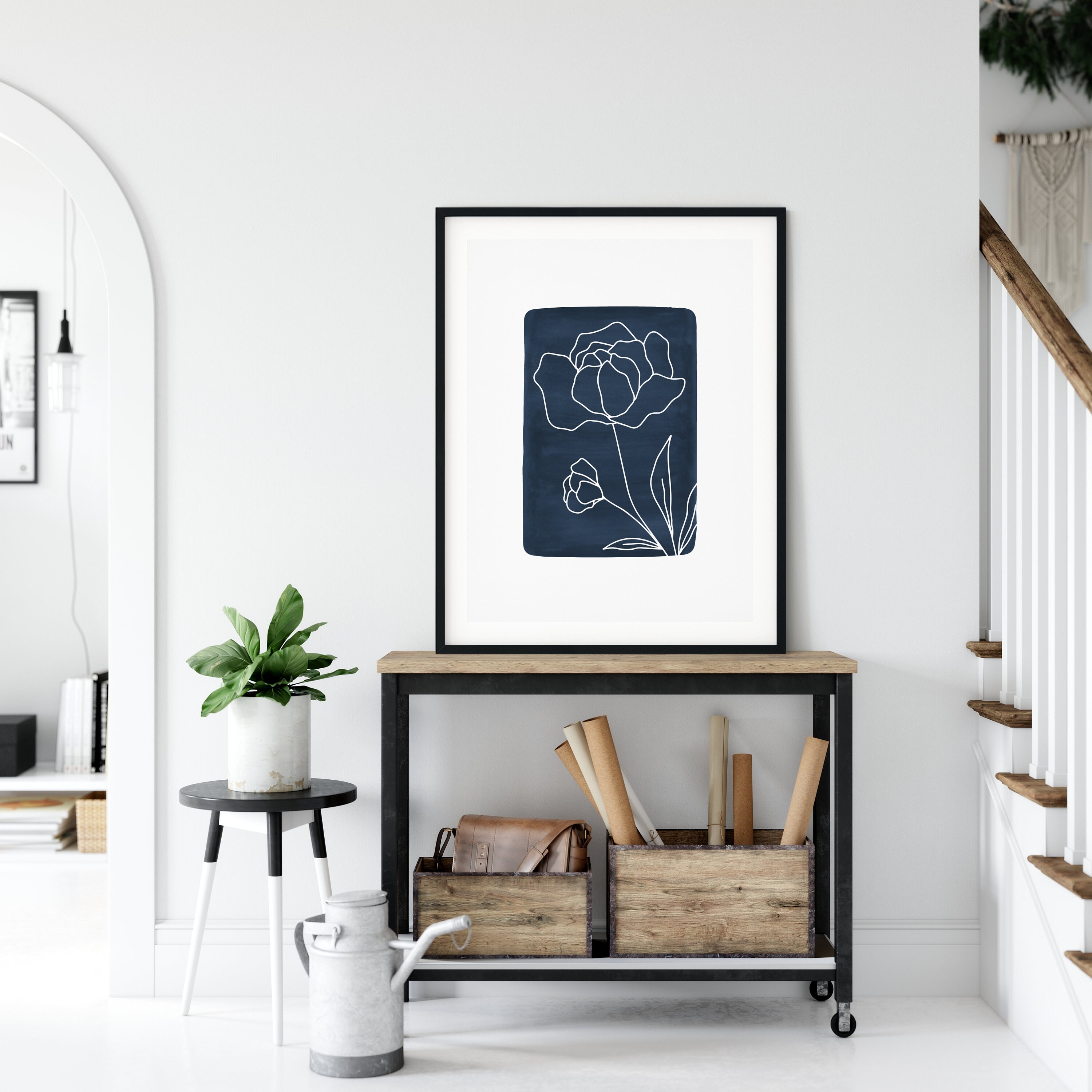 Navy Blue Wall Art Botanical Print Set of 6 Gallery Wall | Etsy