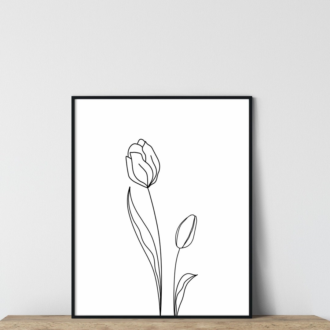 Tulip Print Botanical Line Art Floral Line Art Minimalist - Etsy