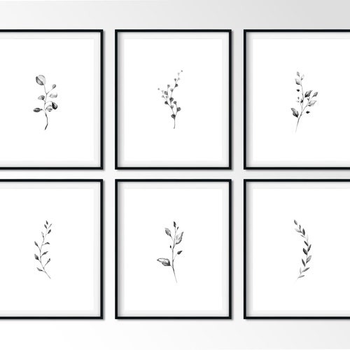Black Background Botanical Print Set of 6 Dark Botanicals - Etsy