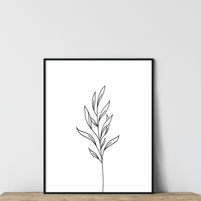 Botanical Print Set of 3, Botanical Line Art, Black and White Flower Prints, Simple Wall Art, Printable Wall Art, 3 Wall Art Prints image 9