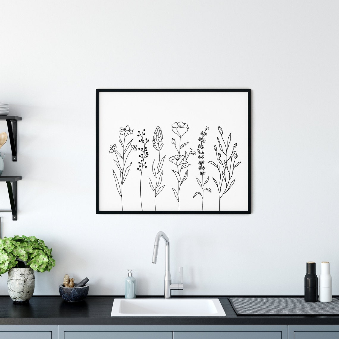 Botanical Line Art Print Black and White Botanical Printable - Etsy