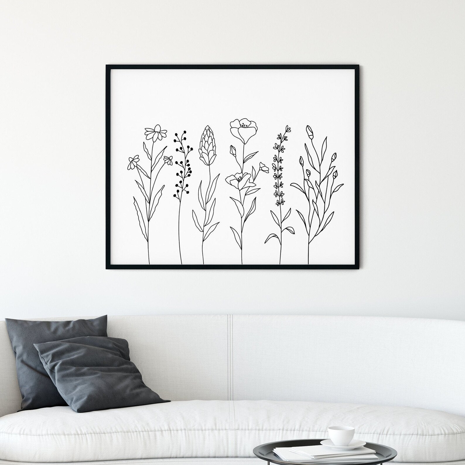 Botanical Line Art Print Black and White Botanical Printable - Etsy