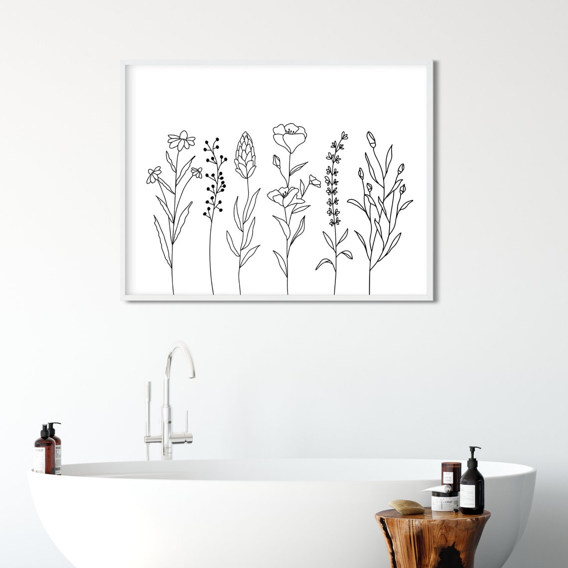 Botanical Line Art Print Black and White Botanical Printable - Etsy