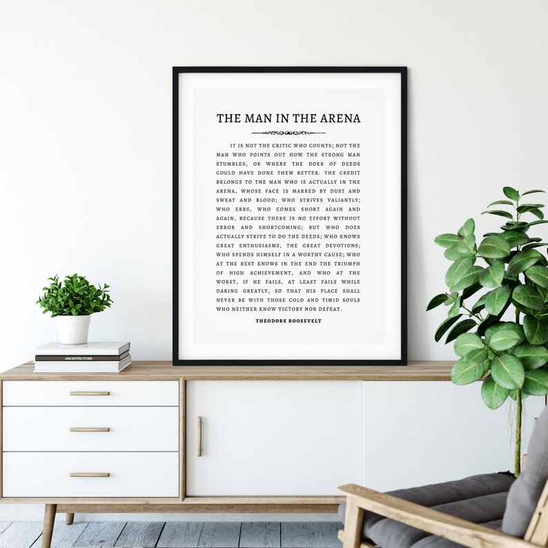The Man in the Arena Printable Wall Art Theodore Roosevelt Speech Inspirational Quote Print
