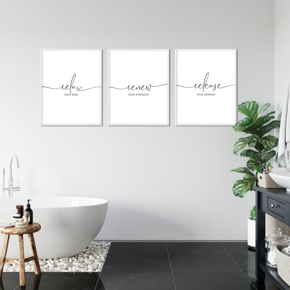Bathroom Wall Art Set of 3 Bathroom Prints Bath Tub Art Etsy
