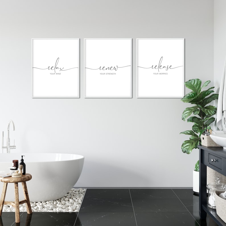 Bathroom Wall Art Set of 3 Bathroom Prints Bath Tub Art Etsy