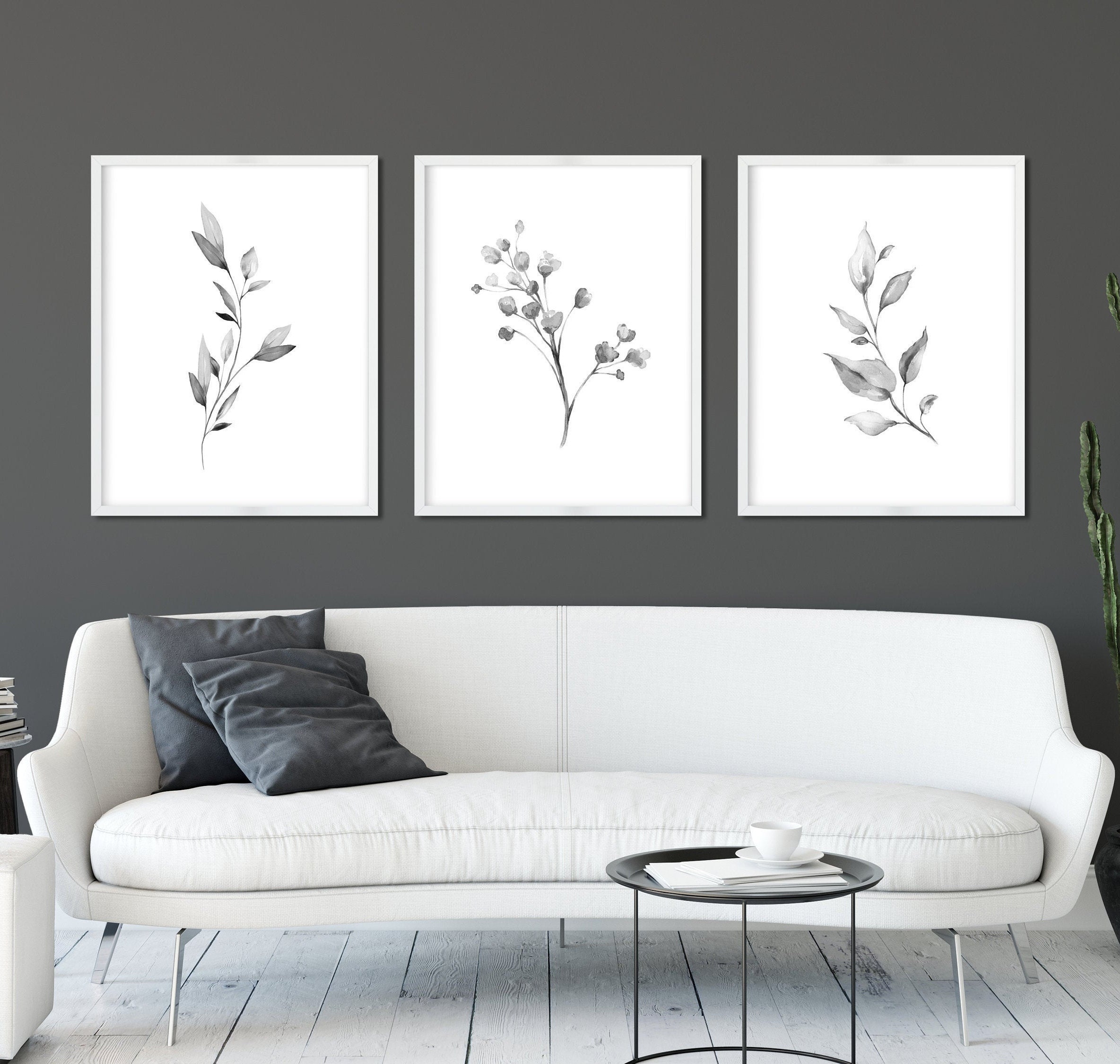 Botanical Print Set of 3 Black and White Minimalist Leaves - Etsy
