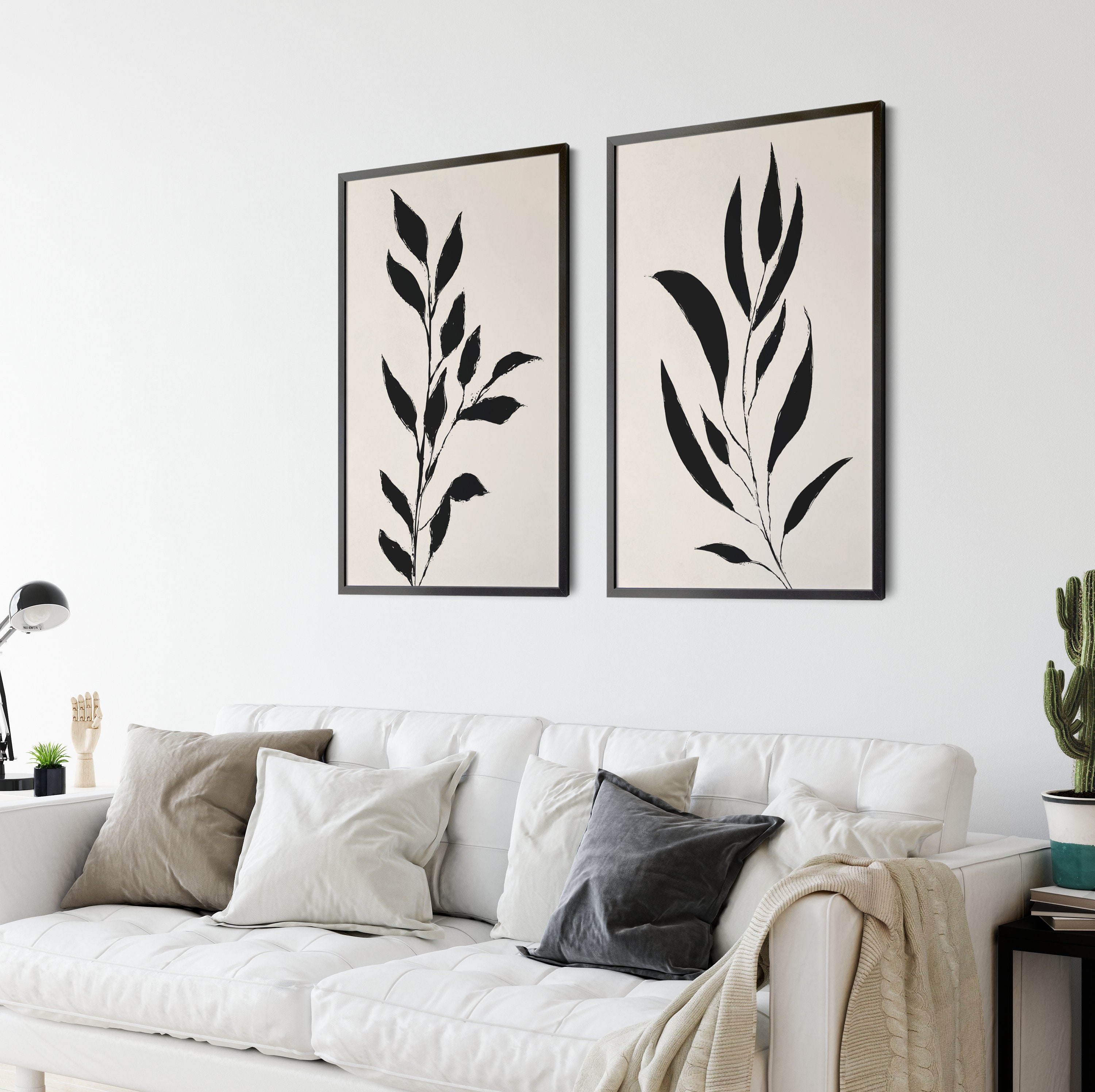 Black and Beige Wall Art Botanical Print Set of 2 Boho Leaf - Etsy