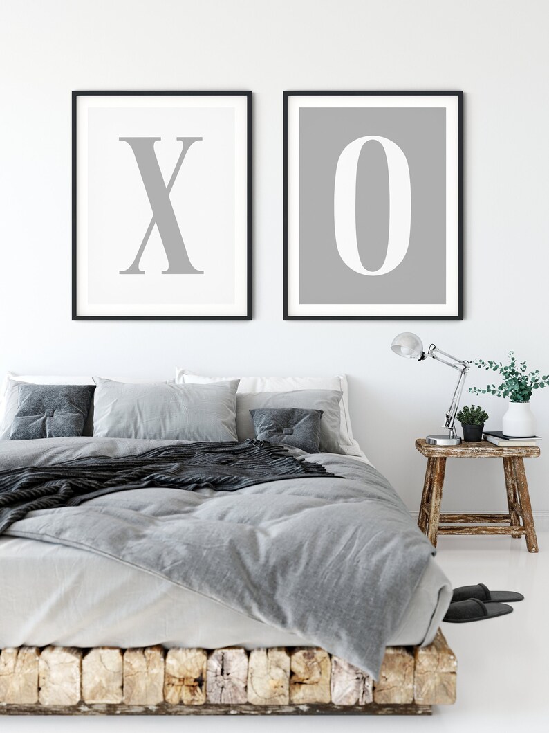XO Print Bedroom Wall Decor Over the Bed Set of 2 Etsy