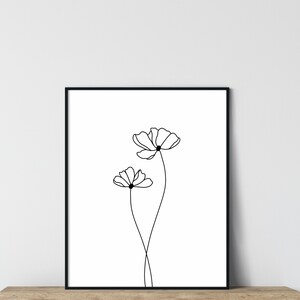 Botanical Print Set of 3, Botanical Line Art, Black and White Flower Prints, Simple Wall Art, Printable Wall Art, 3 Wall Art Prints image 8