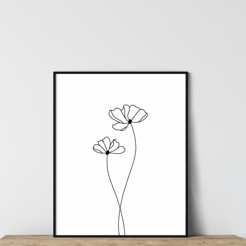 Botanical Print Set of 3, Botanical Line Art, Black and White Flower Prints, Simple Wall Art, Printable Wall Art, 3 Wall Art Prints image 8