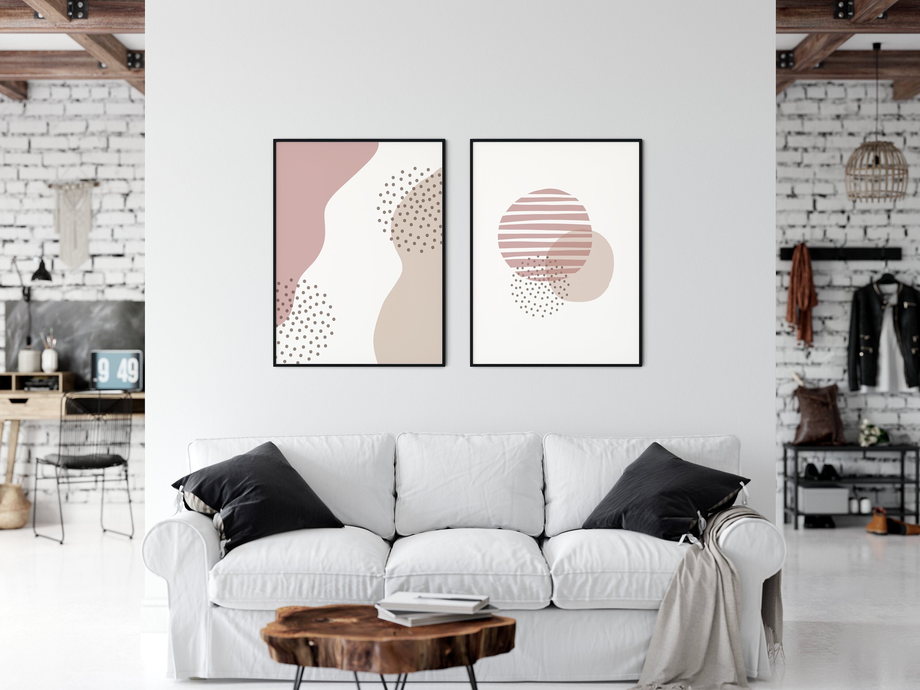 Boho Abstract Wall Art Set Of 2 Printable Digital blue and pink Minimal ...