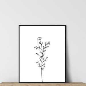 Botanical Print Set of 3, Botanical Line Art, Black and White Flower Prints, Simple Wall Art, Printable Wall Art, 3 Wall Art Prints image 7