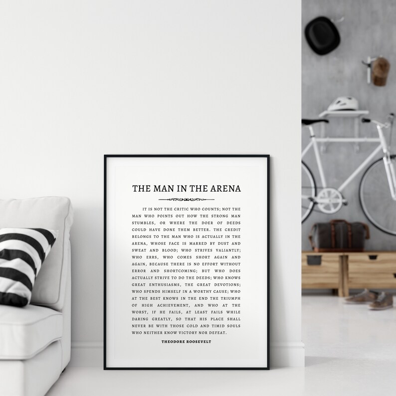 The Man in the Arena Printable Wall Art Theodore Roosevelt Speech Inspirational Quote Print