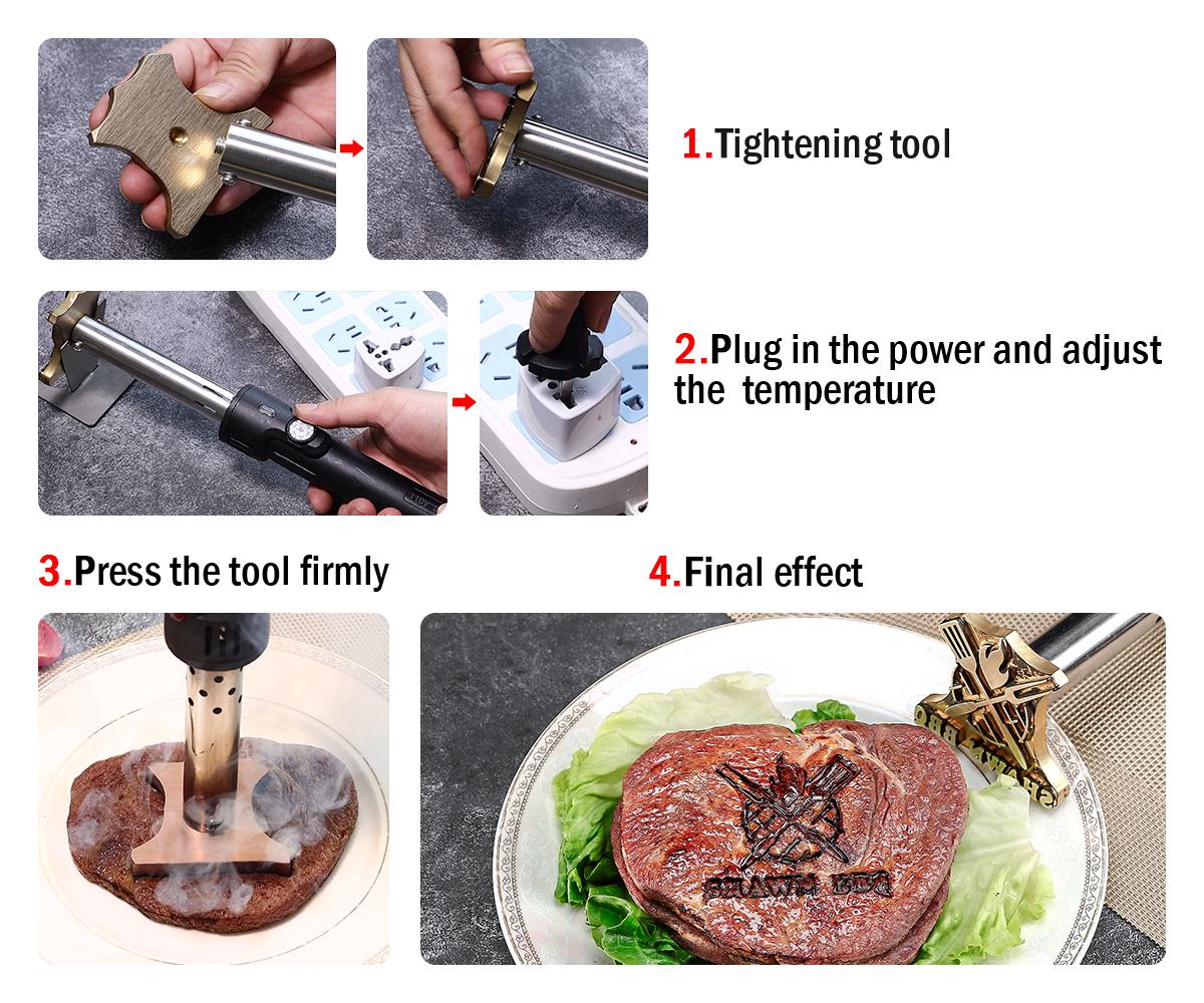 Stampo Per Marchiare Carne YUEWO - Ferro Da BBQ Con Lettere Intercambiabili, Per Bistecche E Hamburger, Con Manico In Legno - Foto 13