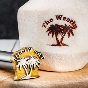 Coconut tree logo stamp,Branding Iron for Coconutnding Iron,Custom brass stamp for Burger, Meat, Cake.Christmas gift for father.